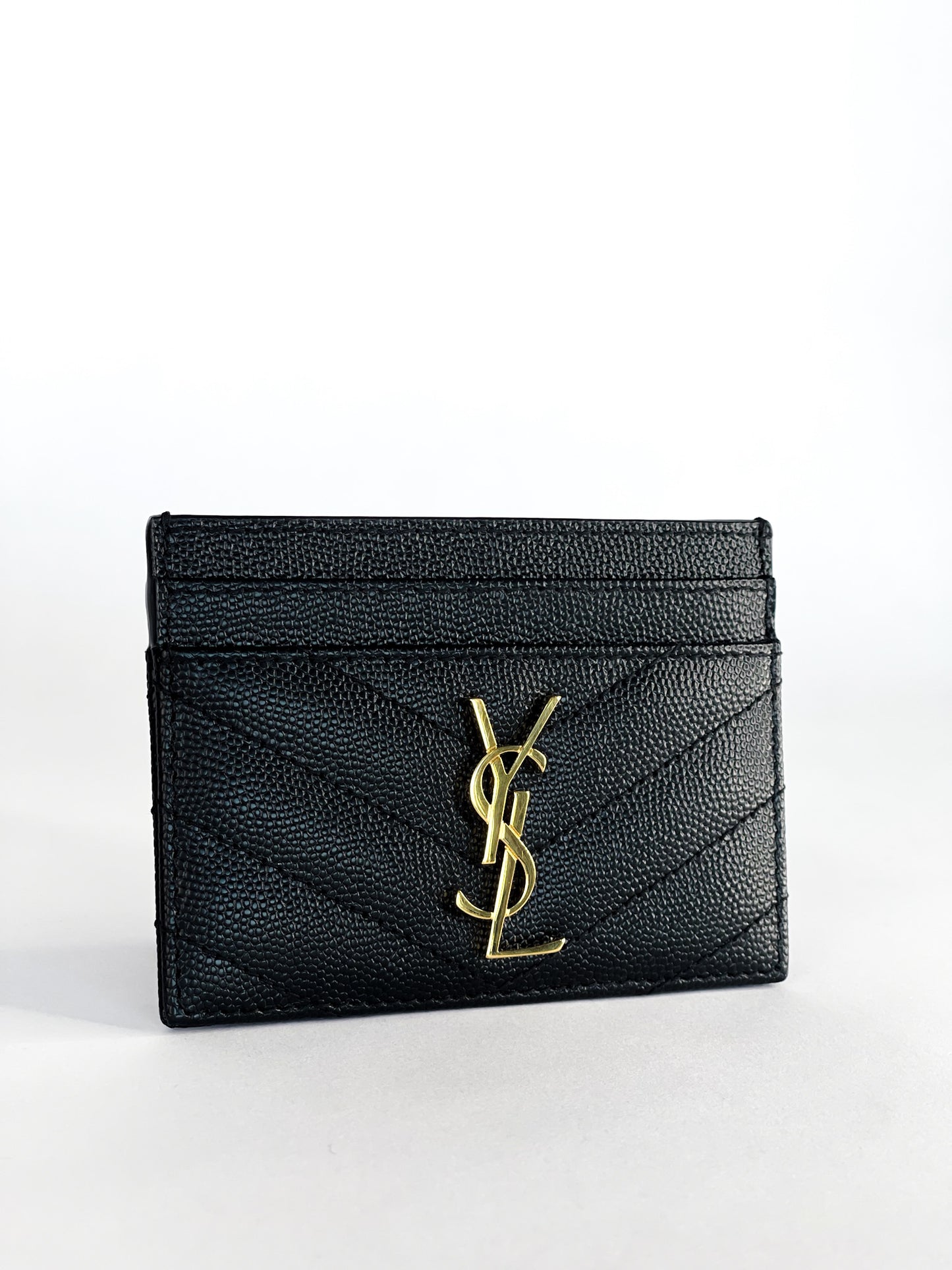 Saint Laurent Grain De Poudre Matelasse Chevron Monogram Card Holder
