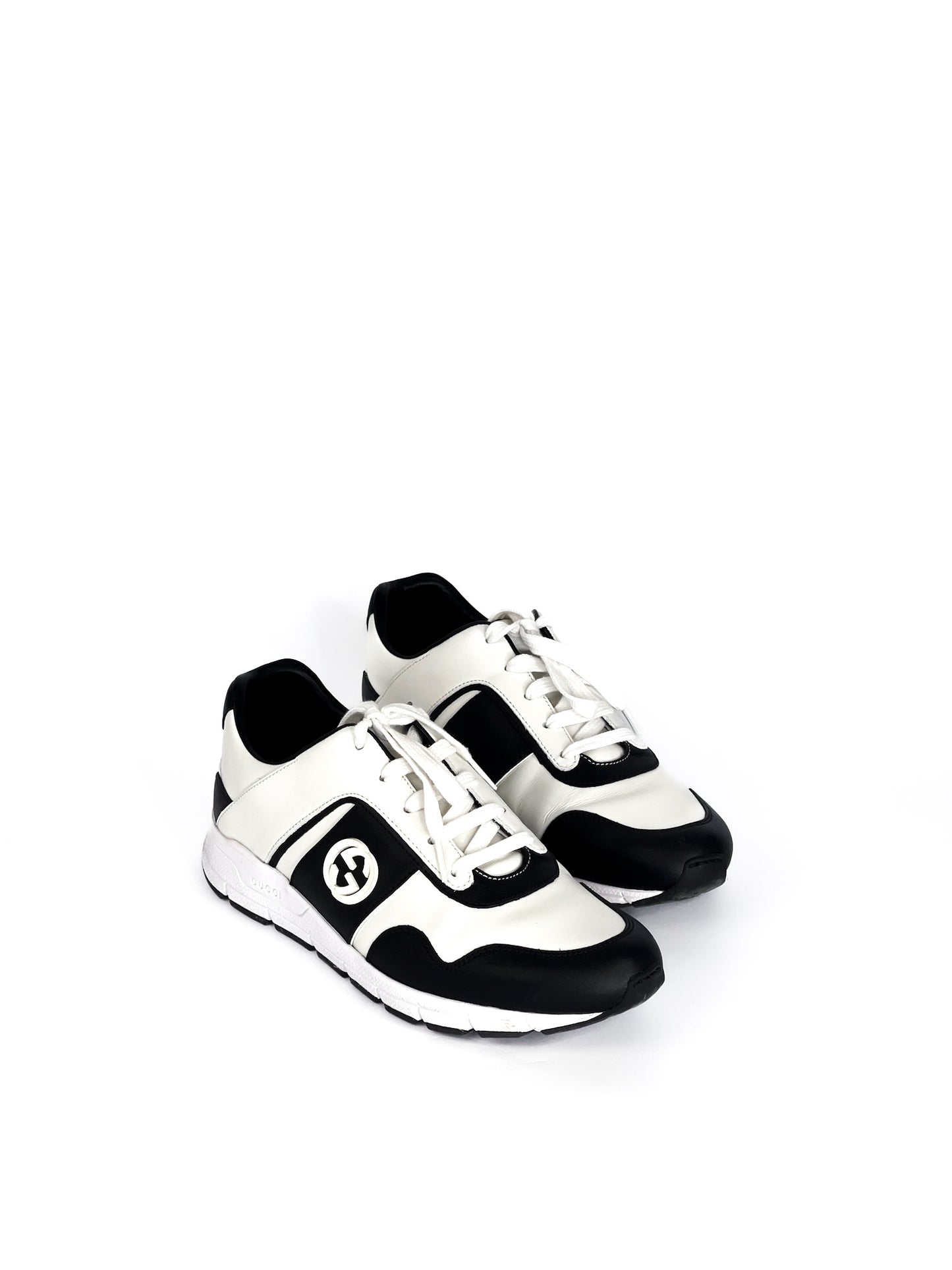 Gucci Calfskin Interlocking G Sneakers Black White Size 39