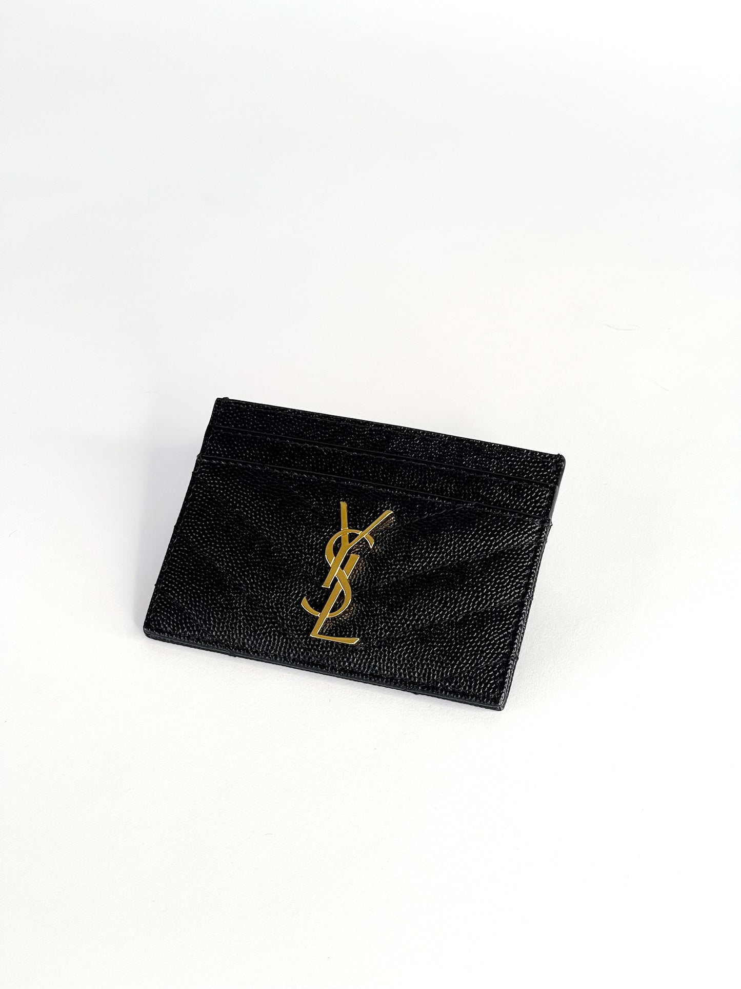 Saint Laurent Grain De Poudre Matelasse Chevron Monogram Card Holder