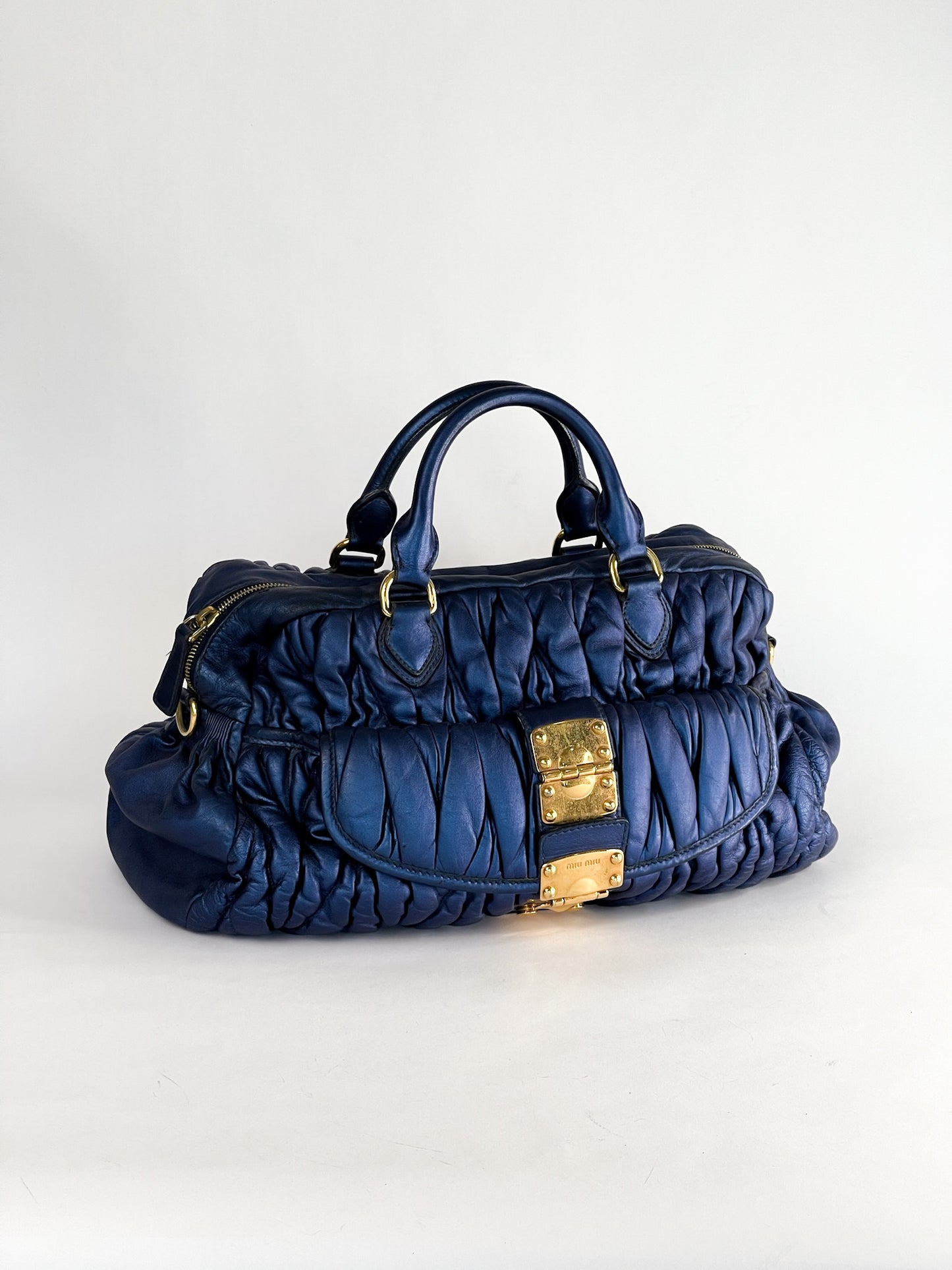 Miu Miu Blue Matelasse Quilted Leather Satchel