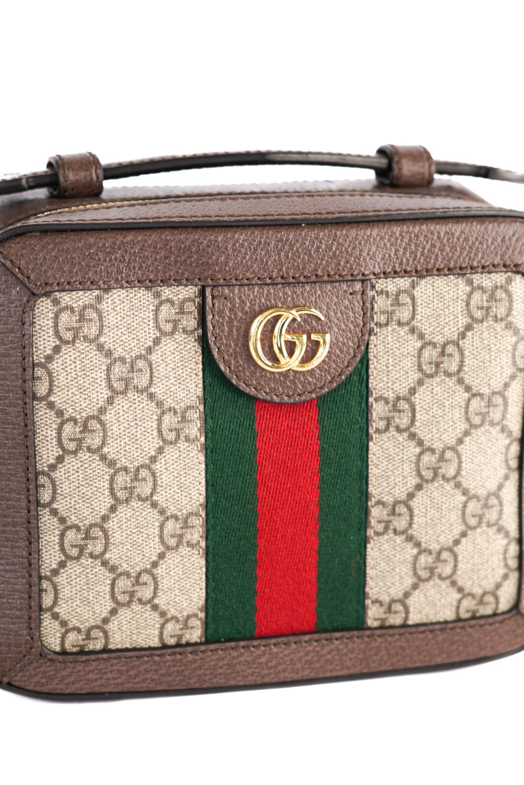 Gucci GG Supreme Monogram Mini Ophidia Top Handle Shoulder Bag Brown