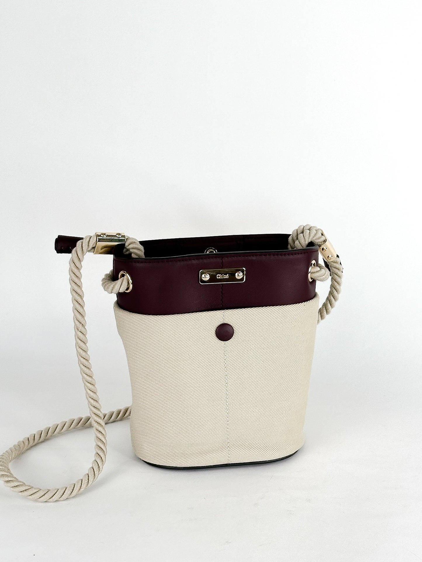 Chloe Linen and Calf Key Small Leather Bucket Bag