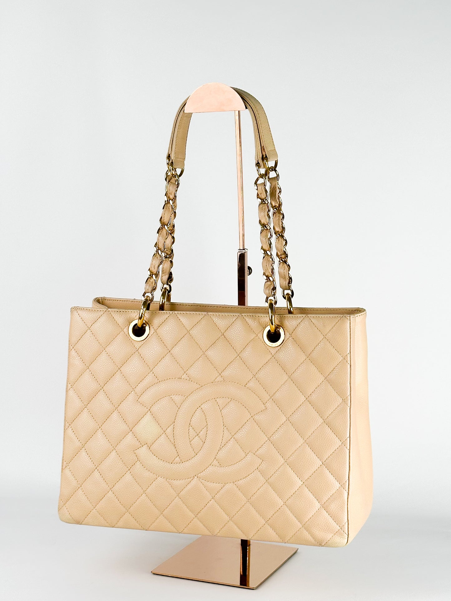 Chanel Grand Shopping Tote [GST] Beige Caviar Gold Hardware