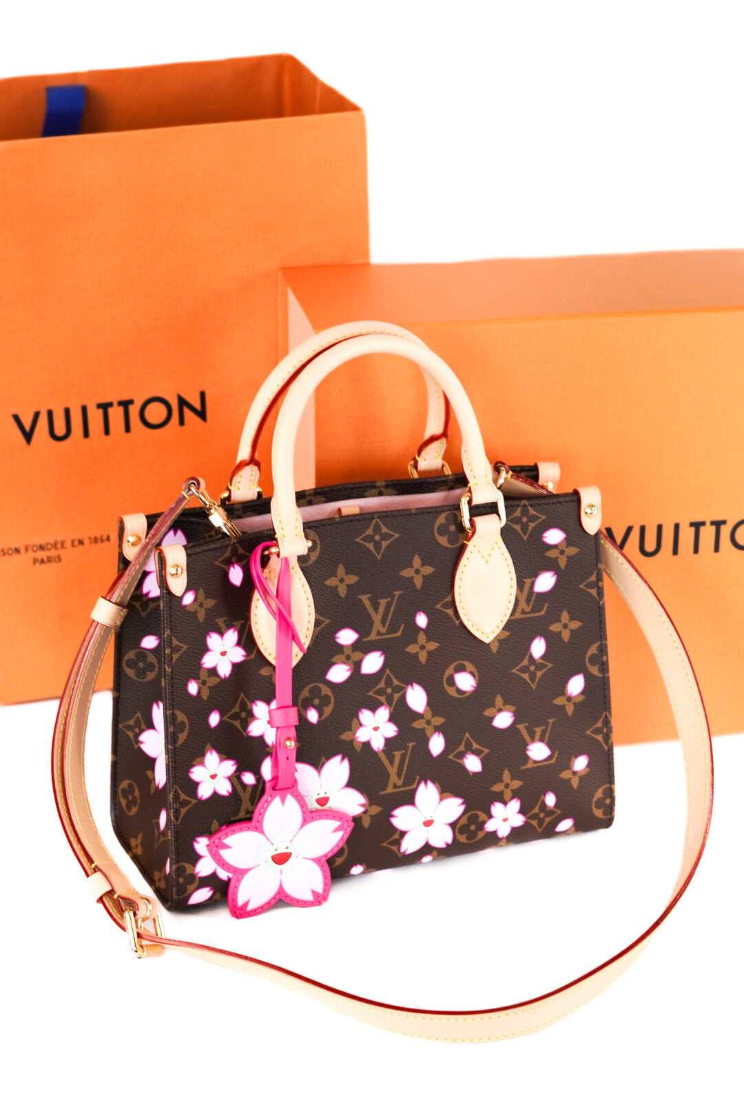 Louis Vuitton X Takashi Murakami Monogram Cherry Blossom Onthego PM Sakura Brown
