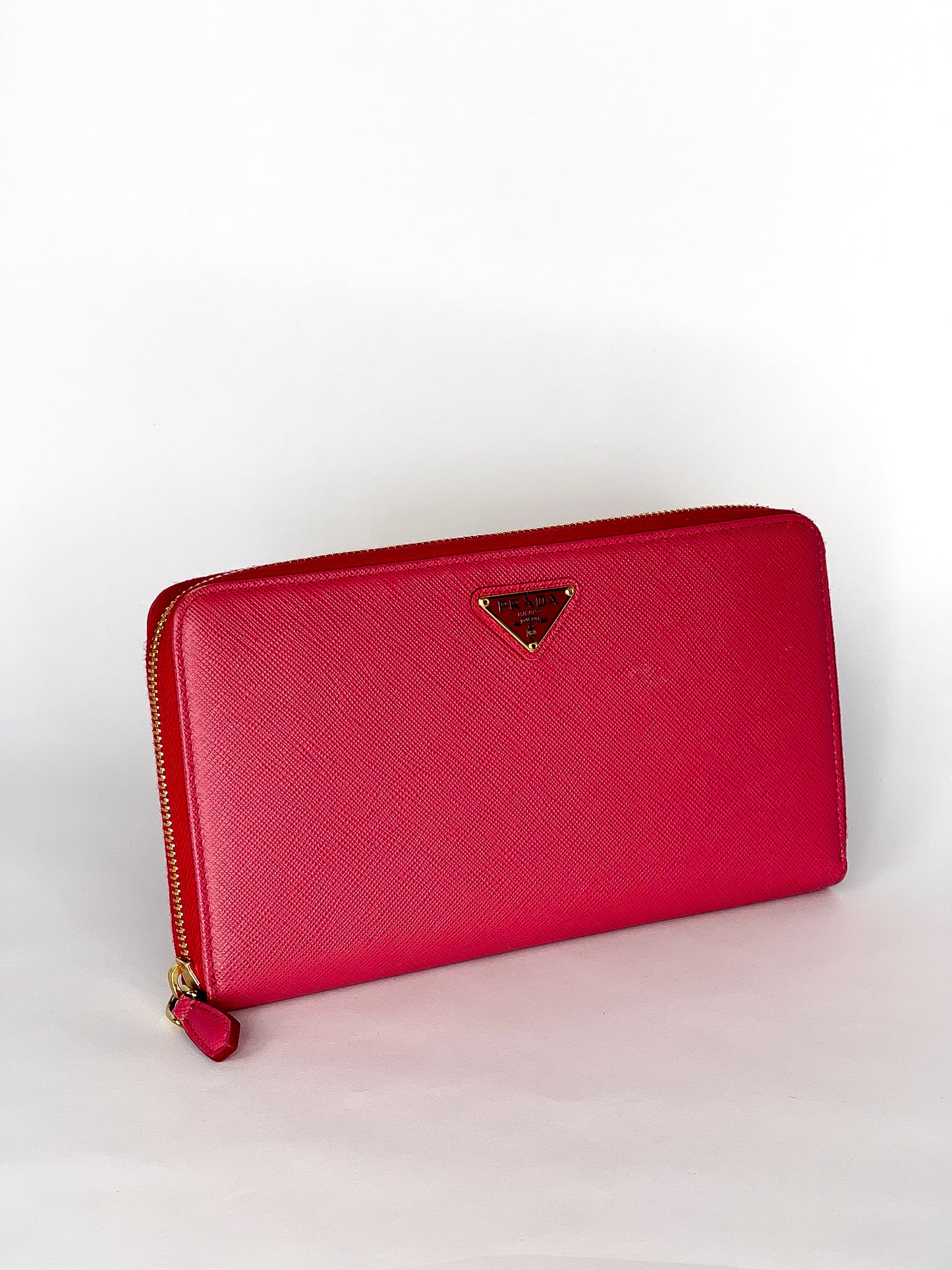 Prada Saffiano Long Zip Around Wallet Pink