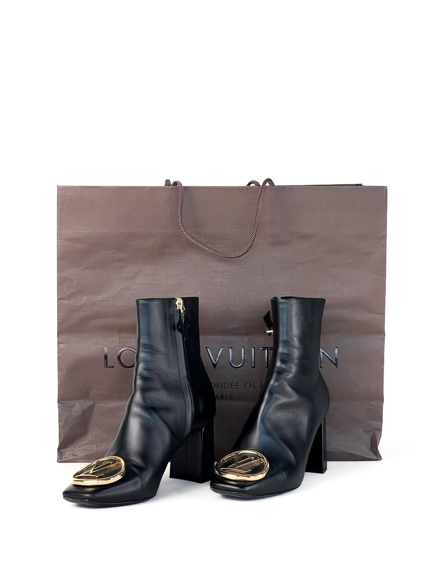 Louis Vuitton Black Leather Madeleine Block Heel Ankle Boots Size 36