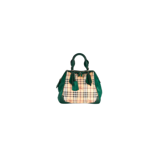 Burberry Haymarket Check Coated Canvas and Leather Boston Bag Limited Edition with Ostrich Leather