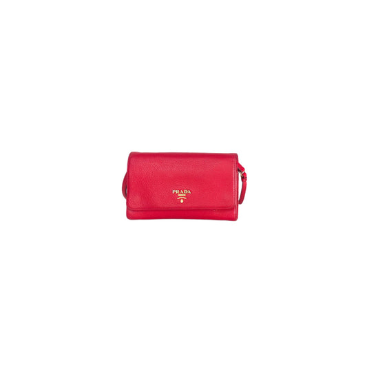 Prada Red Leather Wallet On Leather Strap