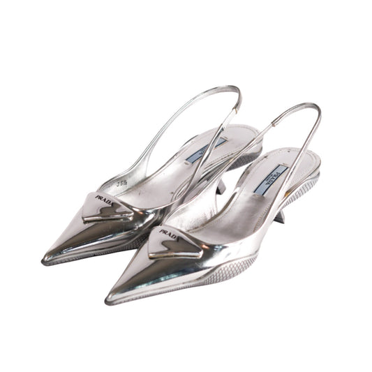 Prada Metallic Slingback Pumps Size 35.5