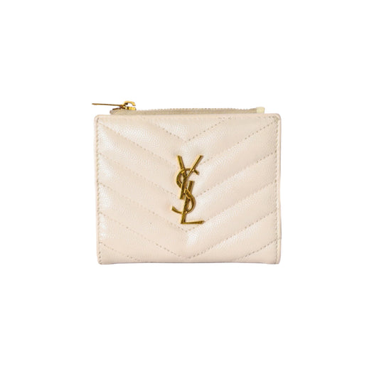 Saint Laurent Cassandre Matelassé Bifold Wallet in Grain De Poudre Leather