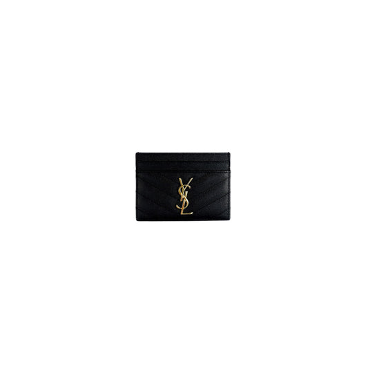 Saint Laurent Grain De Poudre Matelasse Chevron Monogram Card Holder