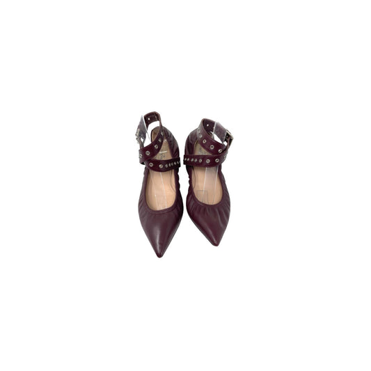 Valentino Garavani Love Latch Grommeted Leather Ankle-wrap Ballet Flats Size 37