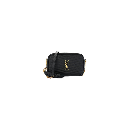 Saint Laurent Grain De Poudre Matelasse Monogram Mini Lou Camera Bag Black