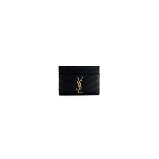 Saint Laurent Grain De Poudre Matelasse Chevron Monogram Credit Card Case Black