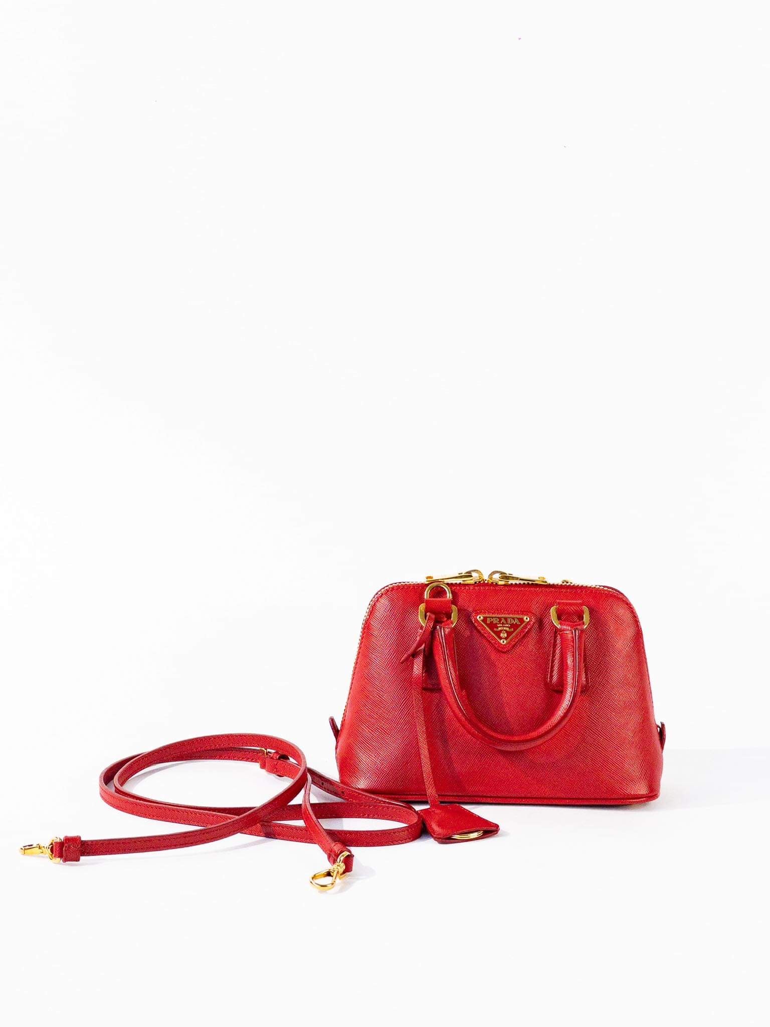 Prada Mini Saffiano Promenade Bag Red Luxury Lane