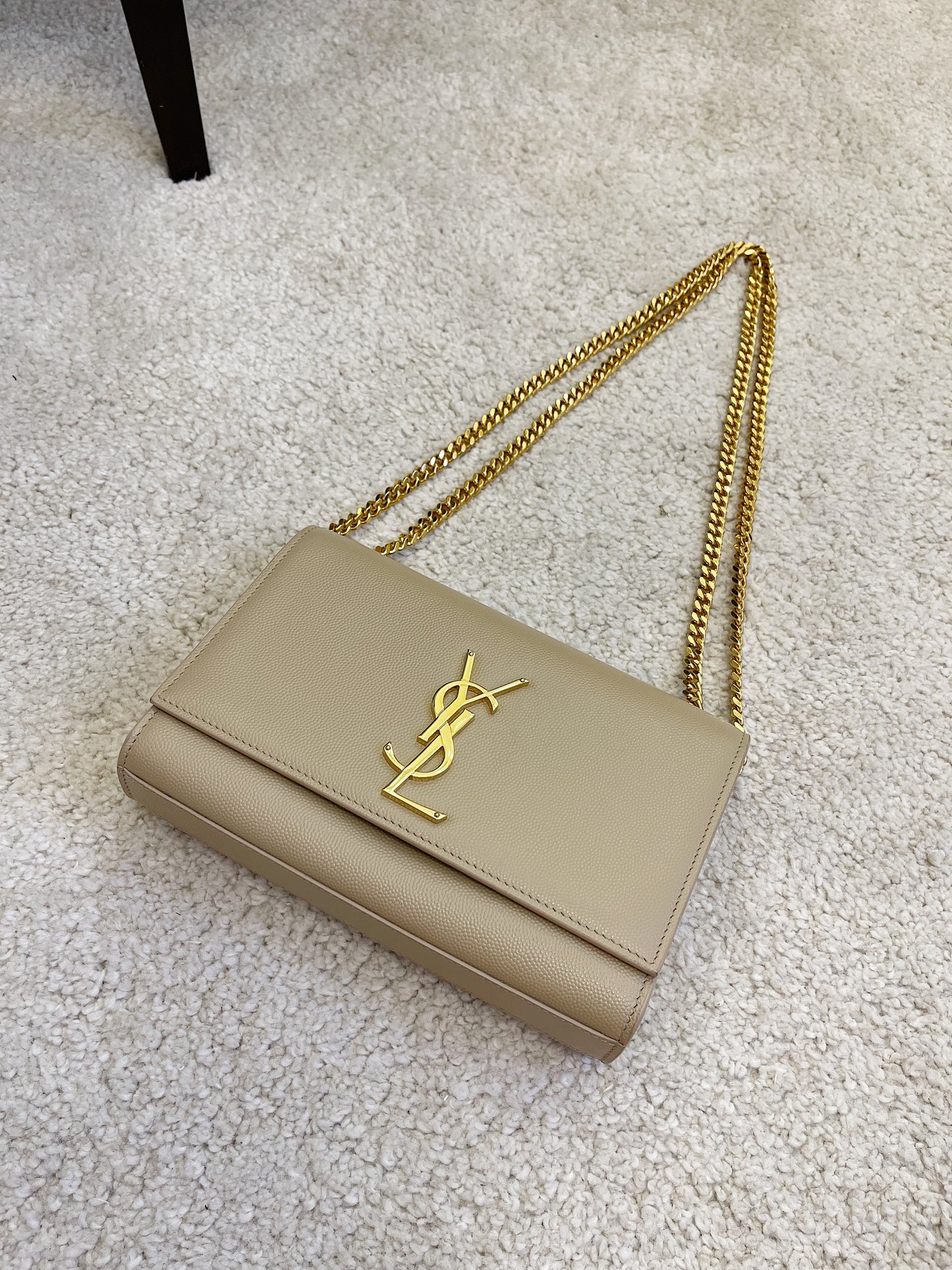 YSL Kate Small Chain Bag in Grain De Poudre Embossed Leather