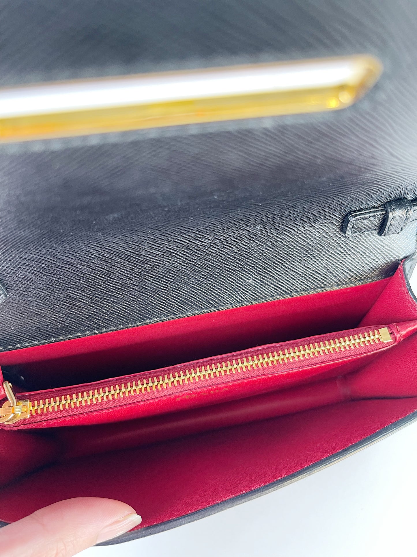 Prada Black Saffiano Flip Lock Wallet on Chain
