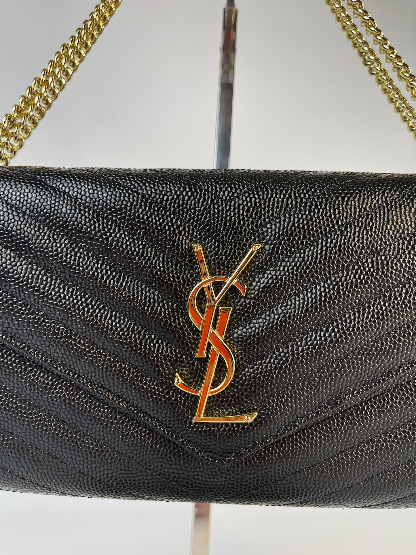 Cassandre Saint Laurent Matelassé Chain Wallet In Grain De Poudre Embossed Leather