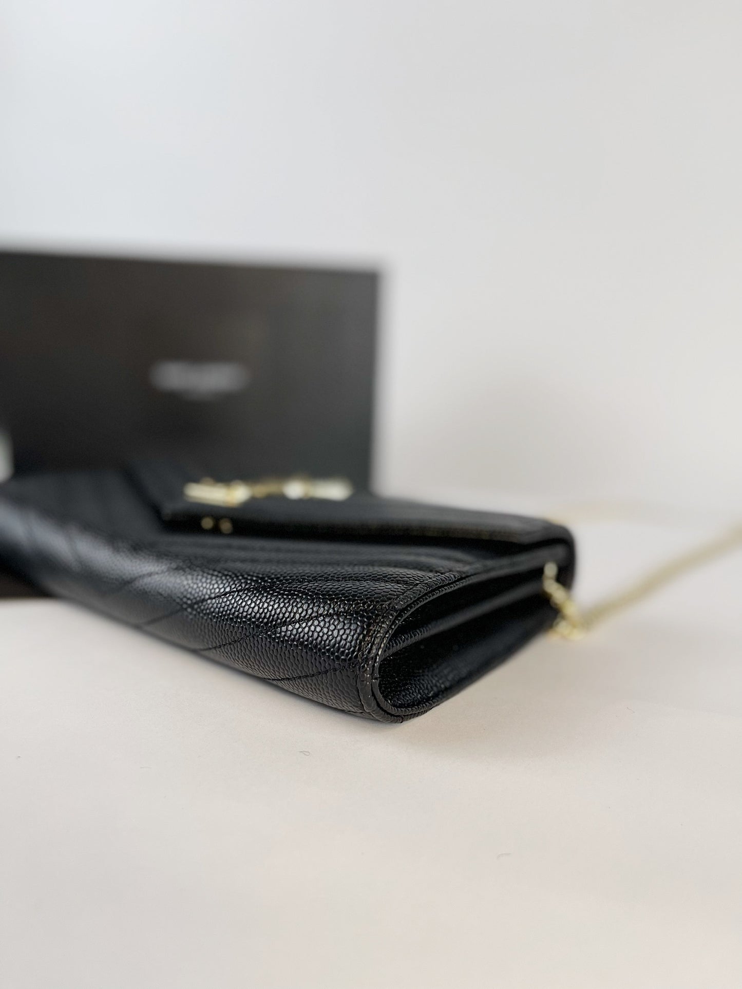 Cassandre Saint Laurent Matelassé Chain Wallet In Grain De Poudre Embossed Leather