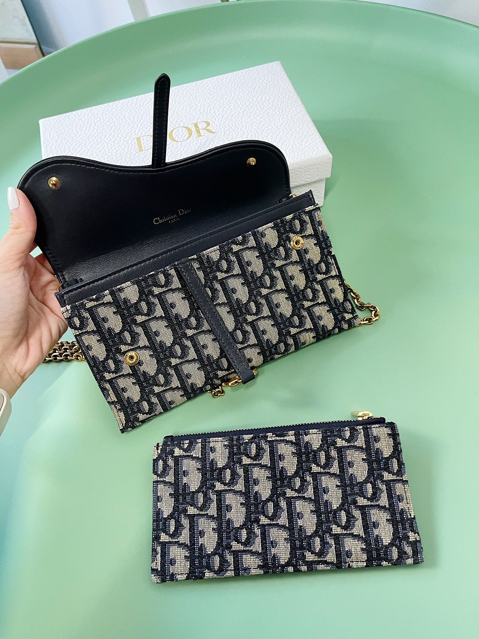 Dior Long Saddle Wallet With Chain DIOR BLACK LONG SADDLE WALLET