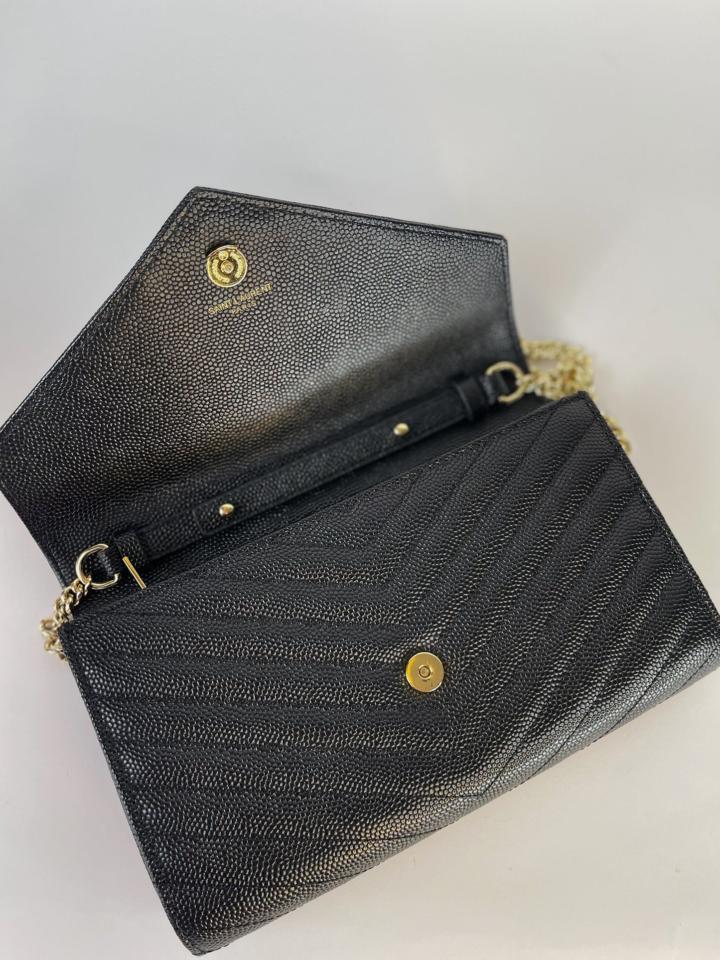 Cassandre Saint Laurent Matelassé Chain Wallet In Grain De Poudre Embossed Leather