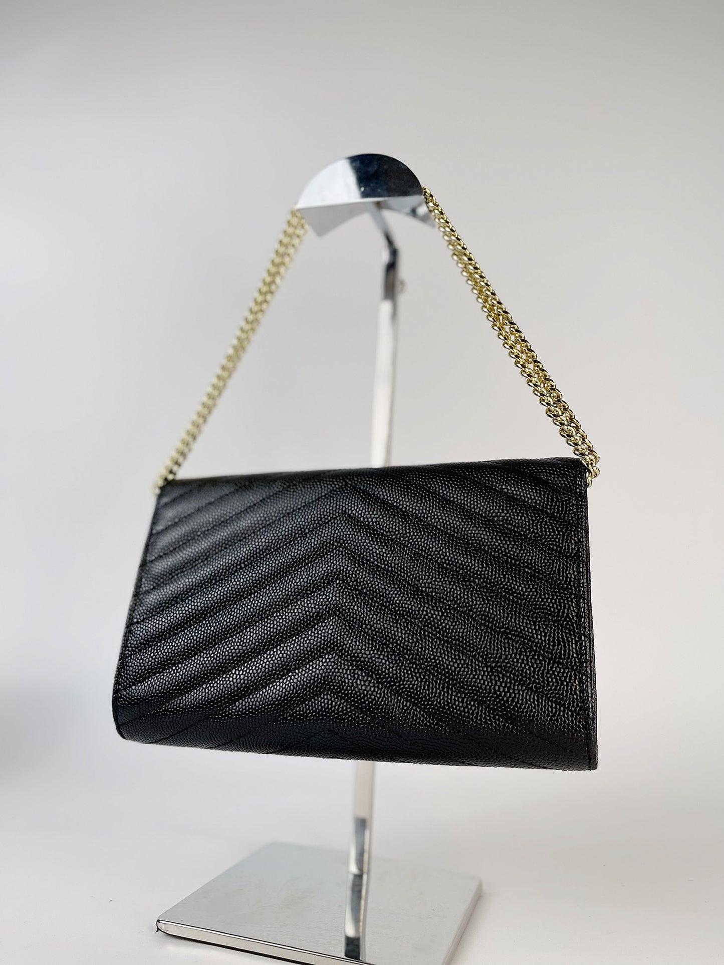 Cassandre Saint Laurent Matelassé Chain Wallet In Grain De Poudre Embossed Leather