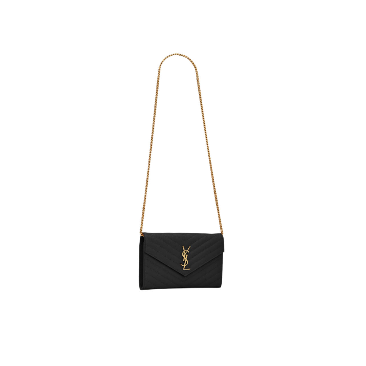 Cassandre Saint Laurent Matelassé Chain Wallet In Grain De Poudre Embossed Leather