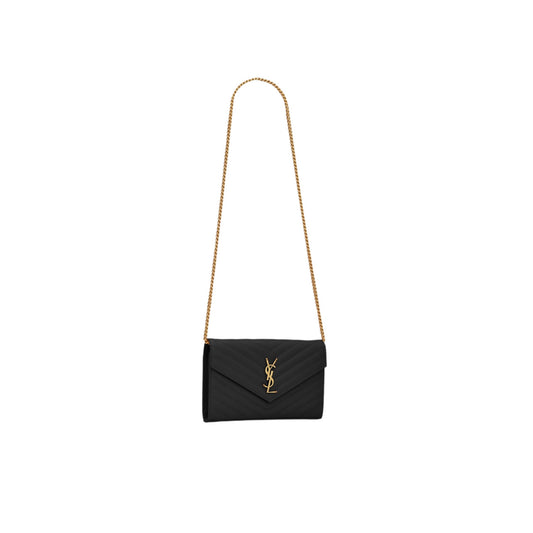 Cassandre Saint Laurent Matelassé Chain Wallet In Grain De Poudre Embossed Leather