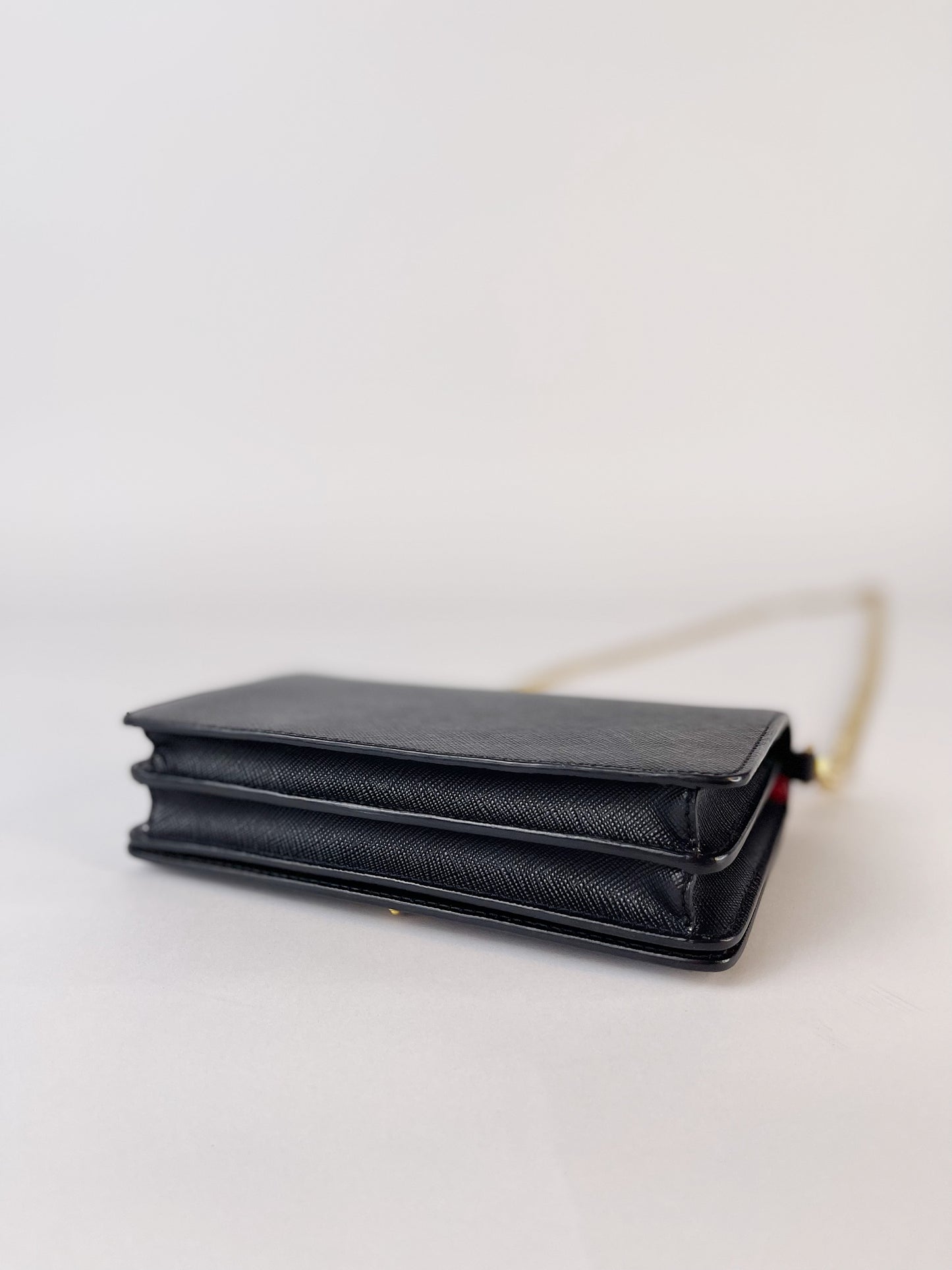 Prada Black Saffiano Flip Lock Wallet on Chain